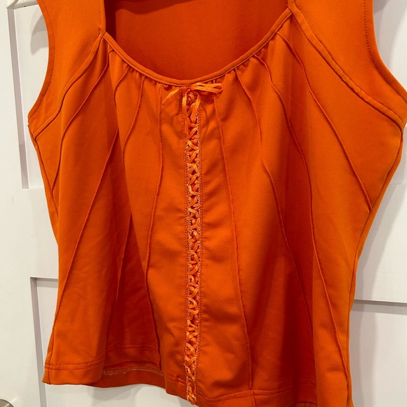 Vintage 90s / Y2K Orange Cropped Corset Style Tank Top. - Picture 5 of 7